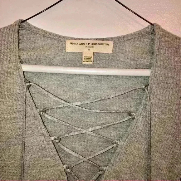 Urban Outfitters Plunge Lace-up Top - Grey - Picture 3 of 12